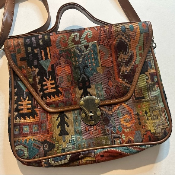 Vintage Abstract Aztec Tapestry Multicolor Patterned Women's Crossbody Clasp Bag - Picture 3 of 13